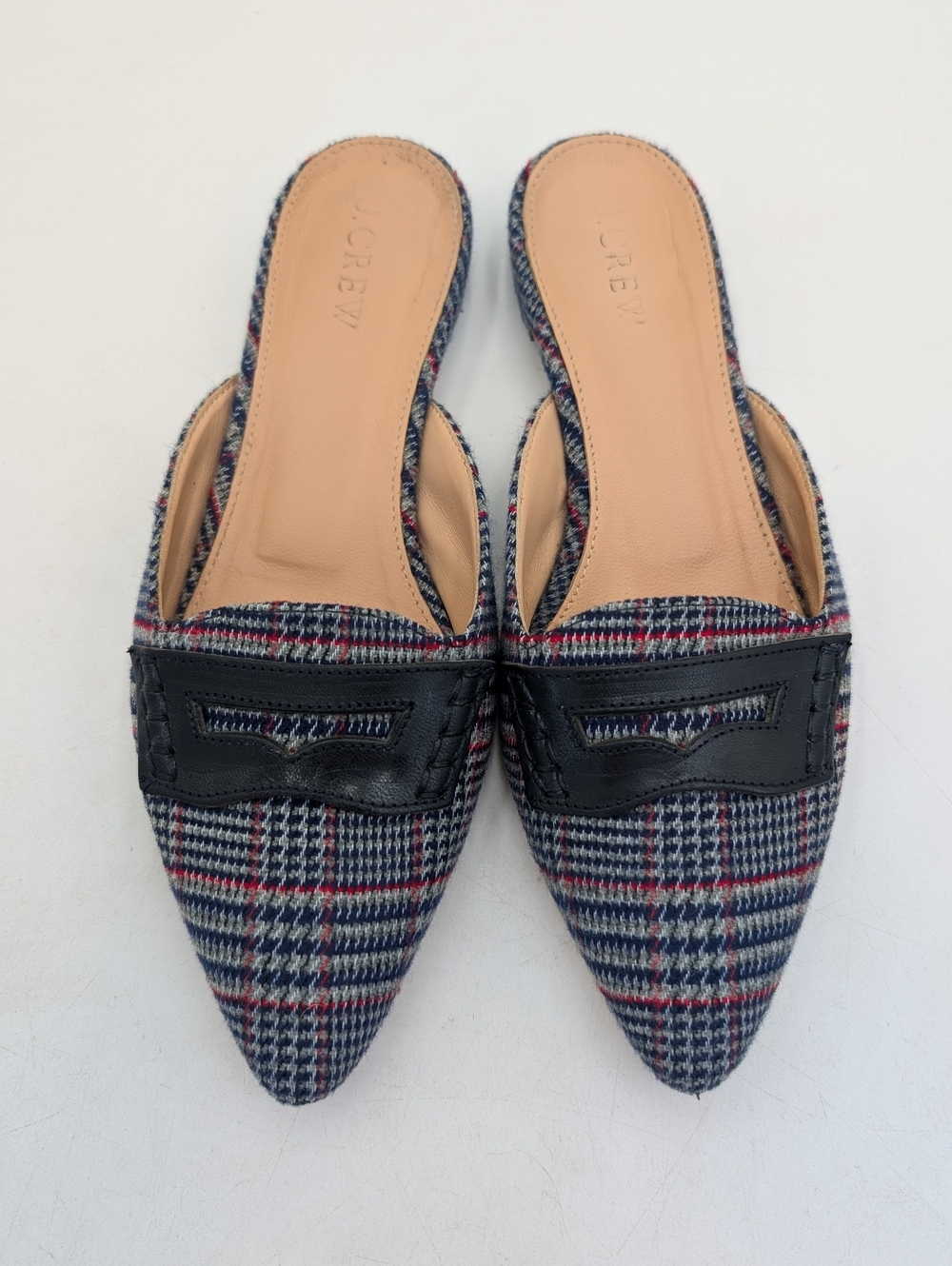 J.CREW Tweed Plaid Penny Loafer Women Sz 5 Blue|Red|White Elongated Pointed Toe - Picture 12 of 17